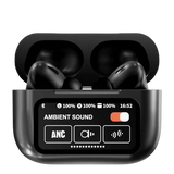 Black A9 Pro ANC Bluetooth 5.4 Wireless Earbuds with Smart Screen and Active Noise Cancellation